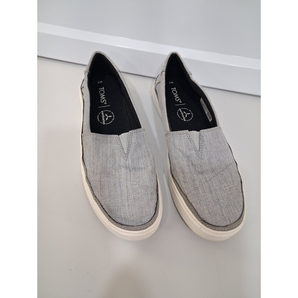 TOMS Parker Slip On Shoes Womens Size 7 Grey Melange Twill Platform Sneakers
